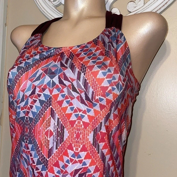 PRana womens Large 12 14 Tank top cross athletic Athleisure shelf bra pink red - Picture 3 of 8